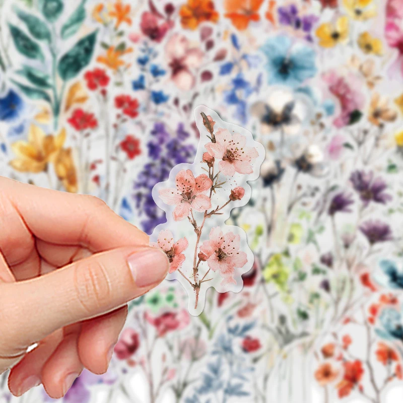 50PCS Ink-Wash Flower Decals Decorative Handmade Scrapbooking Material Diary Album Craft Card DIY Label Stickers Kids Toys Gift