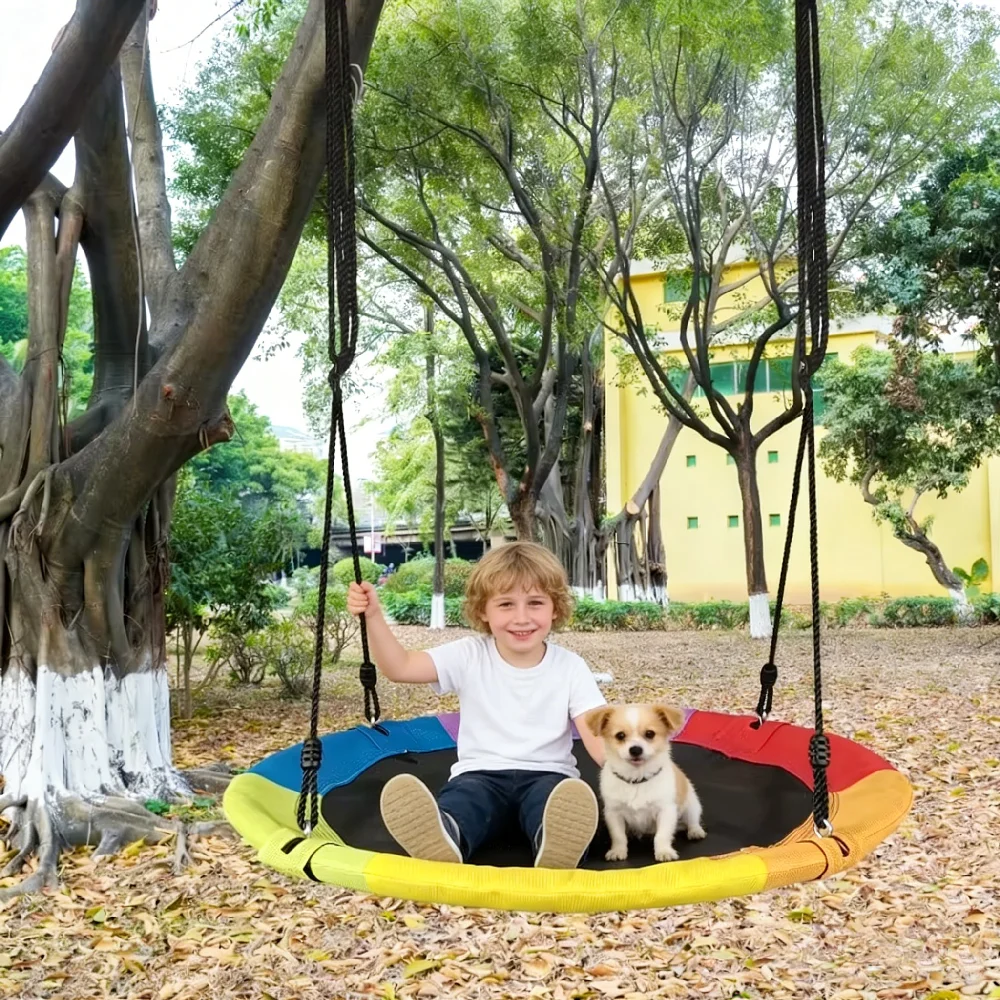 子供用オックスフォード布製スイング-室内-屋外兼用-丸型鳥の巣スイング-鳥の巣スイング-キャンバス製子供用ハンモック