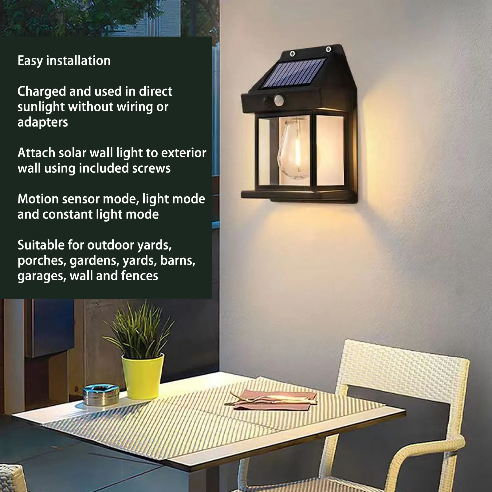 Luz Solar de pared de tungsteno para exteriores, lámpara de interacción con Sensor, accesorios de iluminación Exterior, montaje en pared IP65, resistente al agua, color negro
