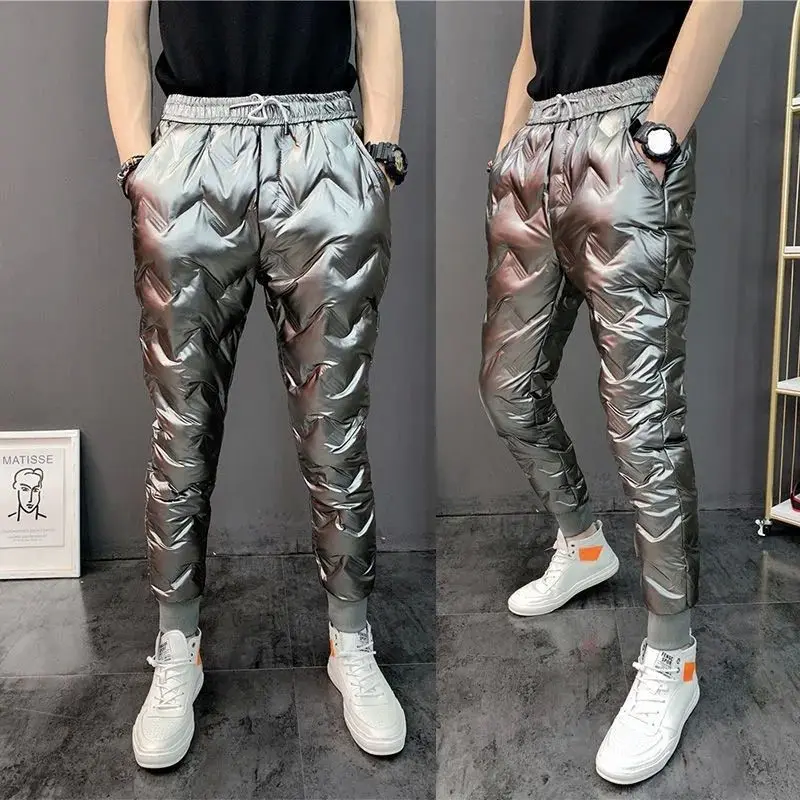 

New Men's Winter down Pants Skinny Casual Trousers Slim Straight Fit Youthful Energy Sle