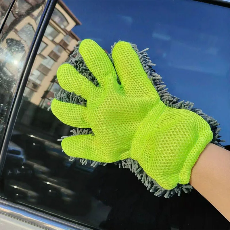 5-Finger Chenille Car Wash Mitt Super Absorbent Scratch-Free Sandwich Weave Glove for Auto Detailing And Household Cleaning