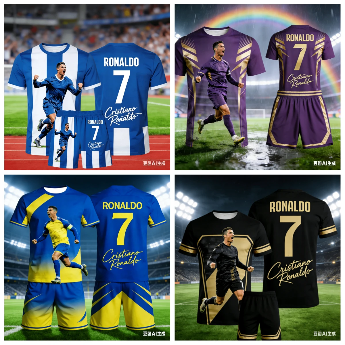 Recreate Iconic Moments of The President! Adult and Children's CR7 3D Printed Jersey Short-sleeve and Shorts Set,stadium Support