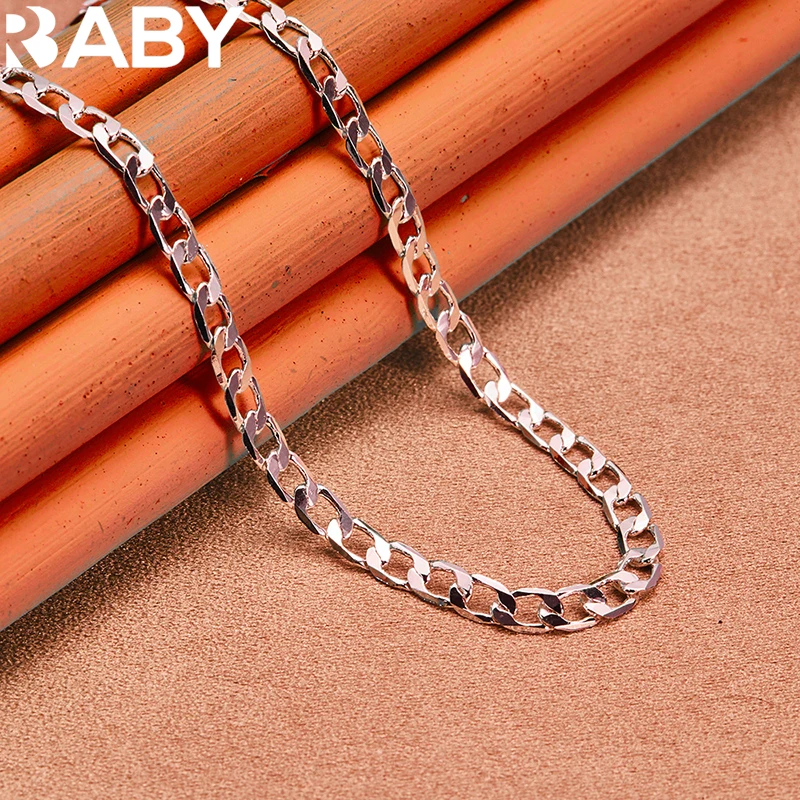 40-75cm 925 Sterling Silver 16/18/20/24/26/28/30 Inch Fine 4mm Side Chain Necklace For Men Woman Fashion Classic Jewelry Gifts