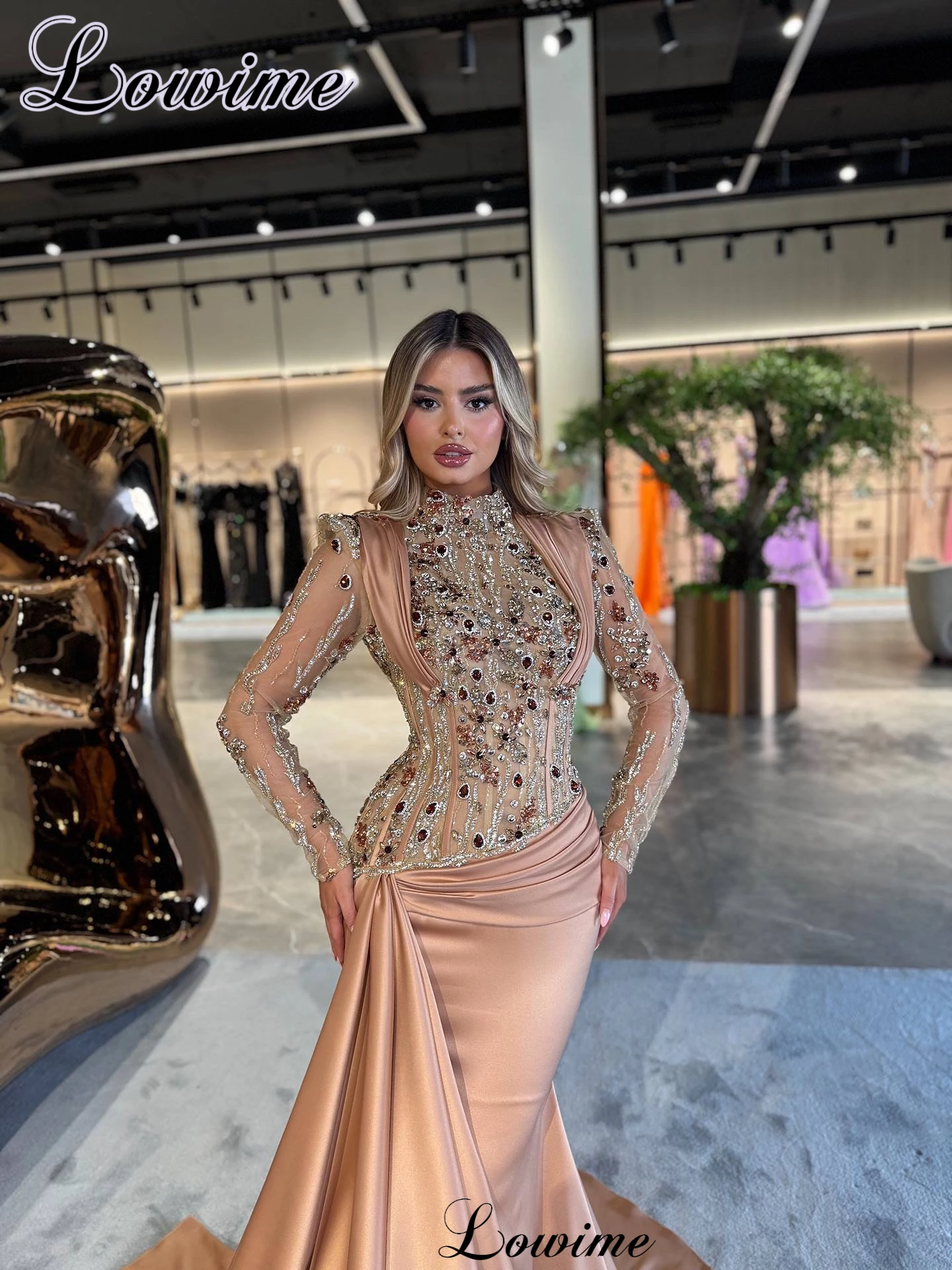 New Vintage Evening Dresses With Long Sleeves Beaded Mermaid Celebrity Dresses Wedding Party Gowns Robes De Soirée Customized