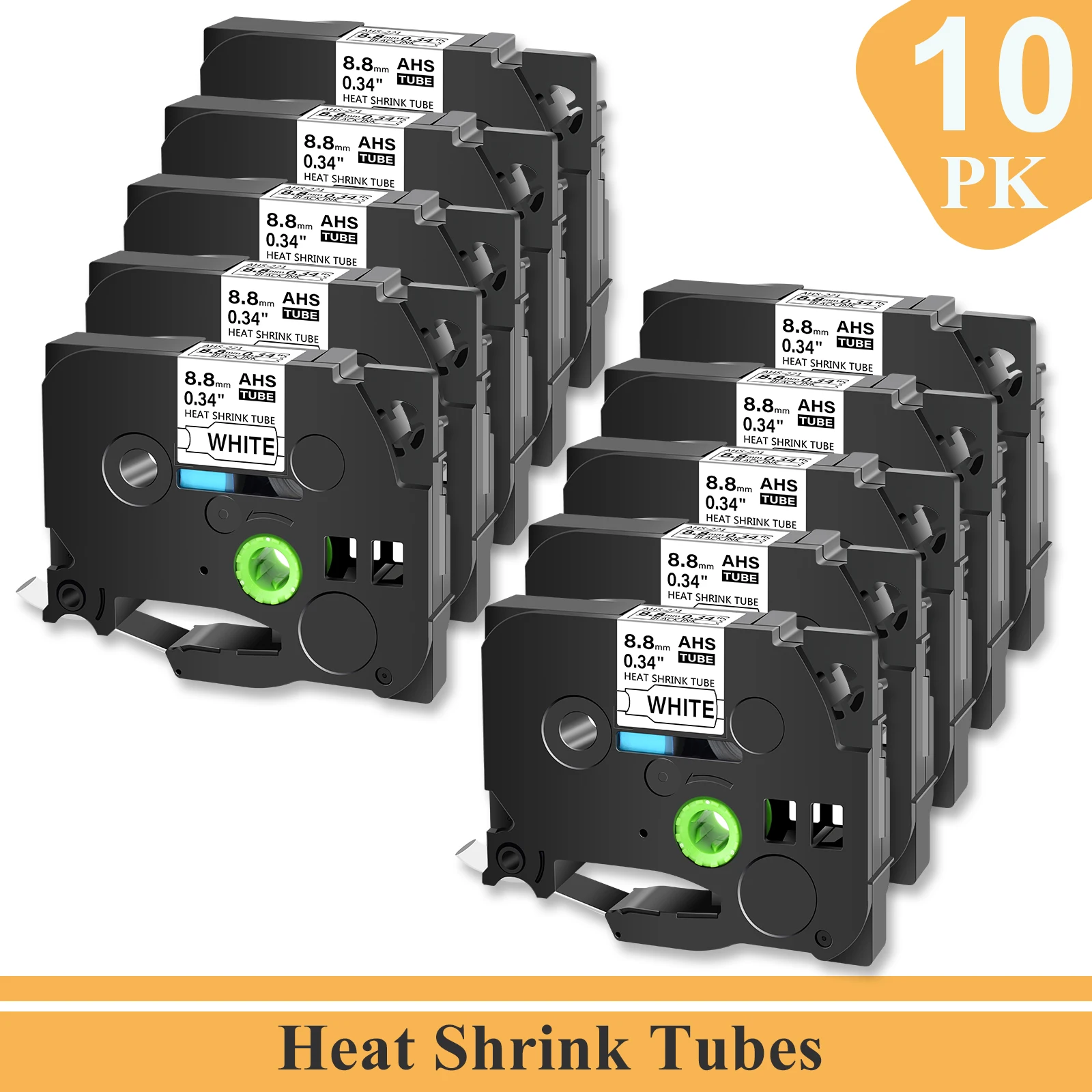 

10PK 8.8m Heat Shrink Tubes Label Compatible for Brother HS 221 HSe 221 Black on White Label 4.92ft for P-Touch Label Printers