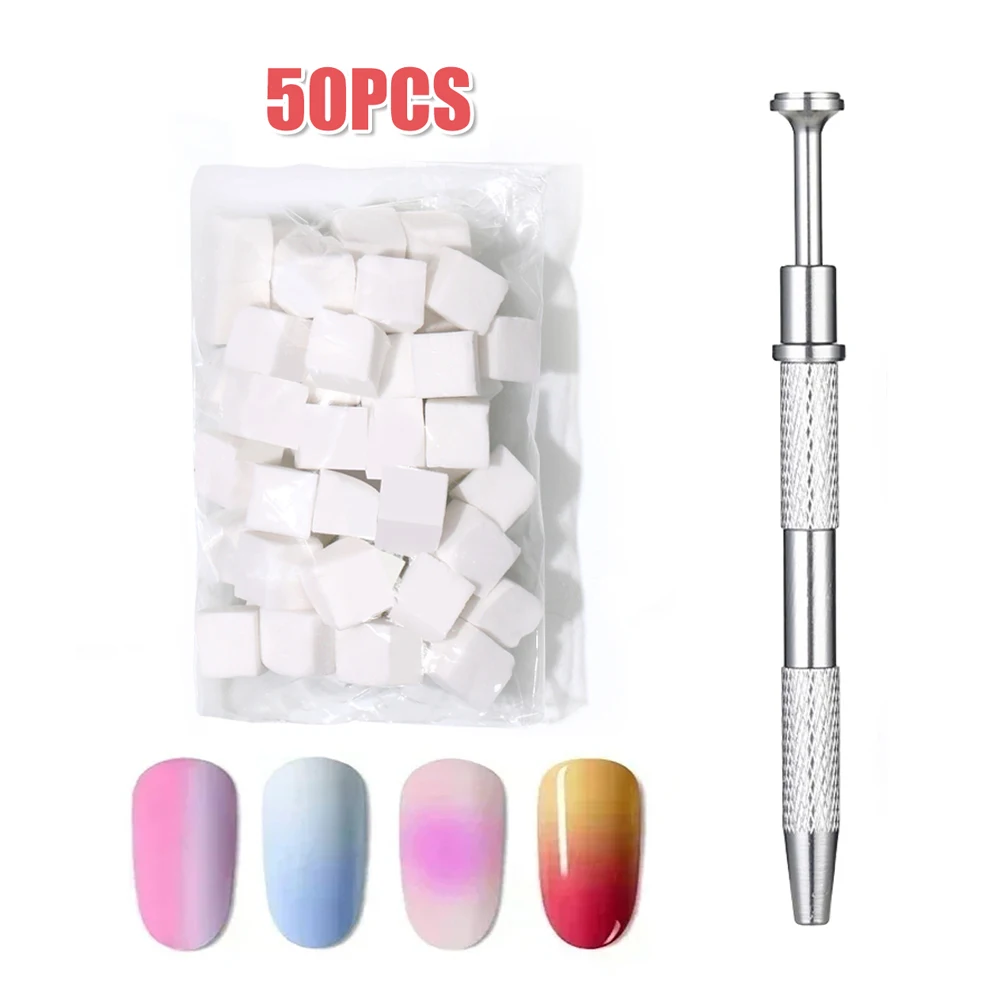 50Pcs Gradient Nail Art Stamping Tools Set Gel Polish Color Brush Sponge Glitter Powder Dotting Pen Manicure Stamping Kit