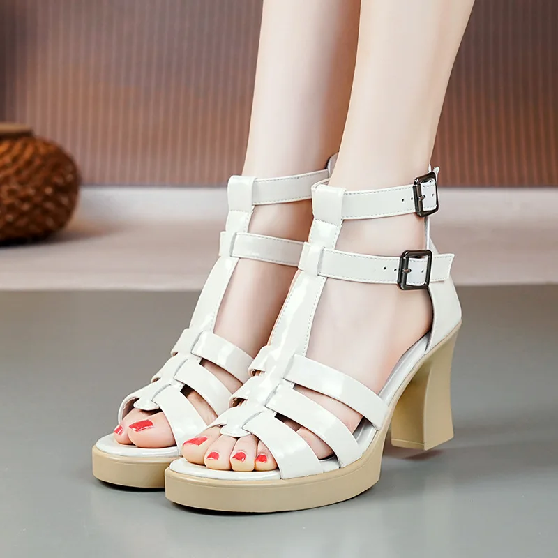 

Thick Heel Women's Roman Sandals Female Summer Soft Leather Fashion Women's Pumps High Heels Shoes Peep Toe Moccasins