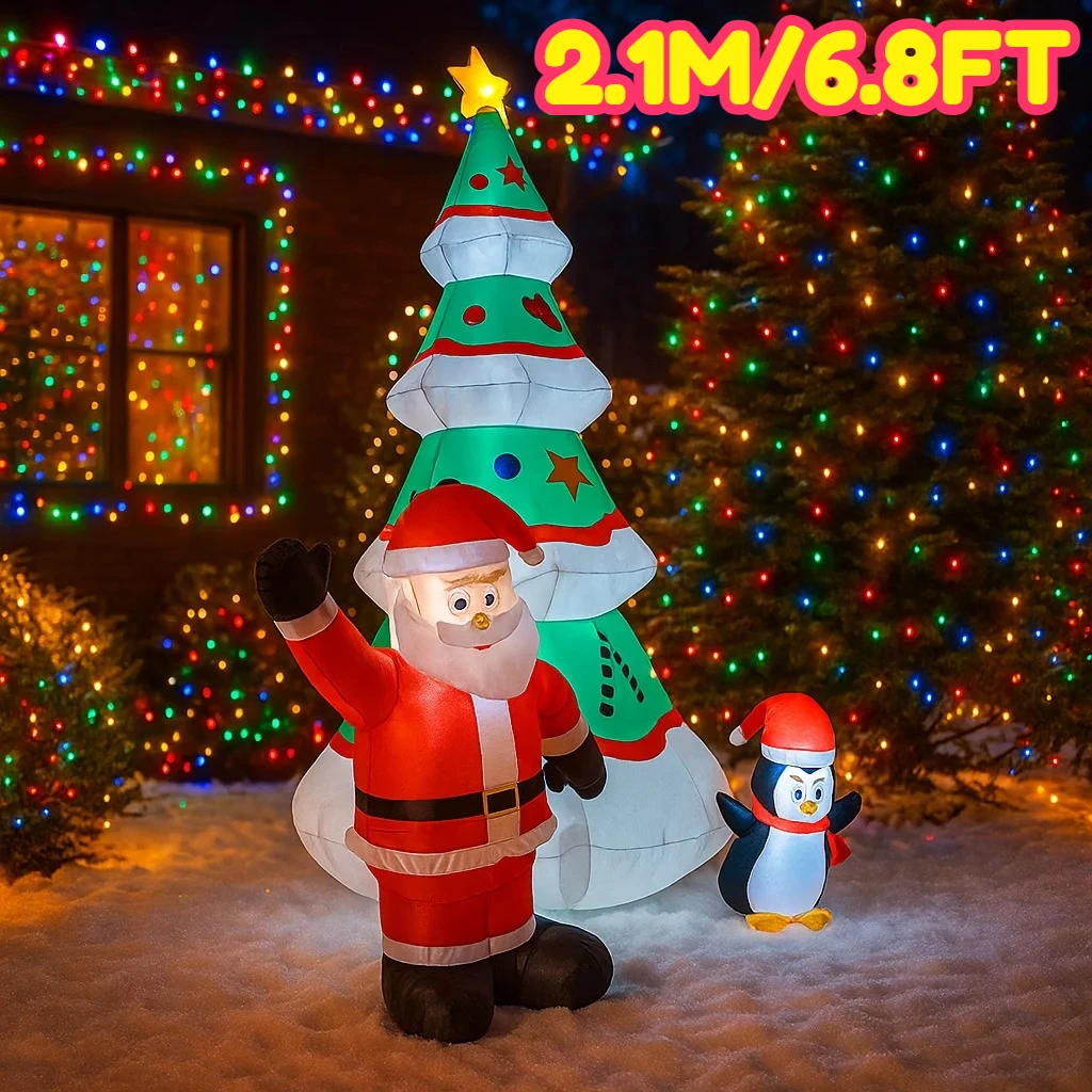 2.1M/6.8FT Christmas Decorations Inflatable Toy Santa Claus Tree Penguin Home Yard with LED Light Party Christmas Decor Toy