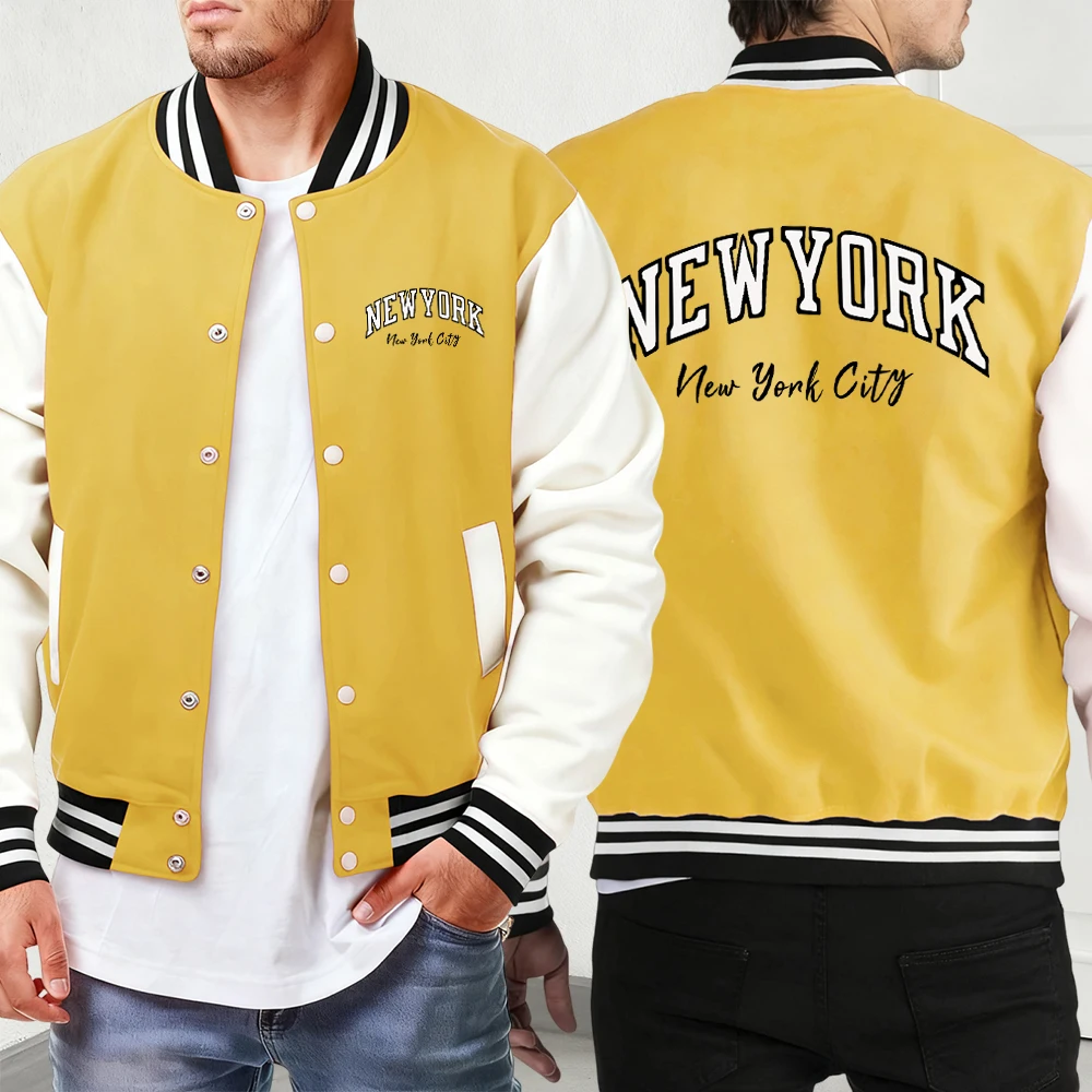 

New York City Letter Creativity Print Jackets Men Basics Autumn Winter Baseball Jersey Pocket Street Clothes Comfy Fashion Veste