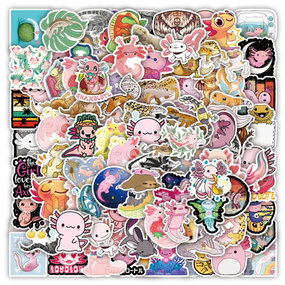 

10/30/50/100pcs Cartoon Salamander Axolotl Cute Pet Stickers Animals Decals DIY Bicycle Laptop Phone PVC Graffiti Sticker Pack