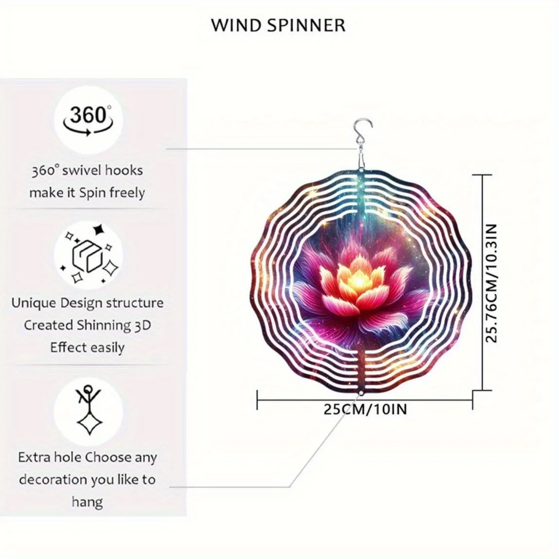 CIFBUY Wind Chime Metal Yard Art Kinetic Outdoor Garden Balcony Patio Decor 2D Lotus Wind Spinner Autumn Gift Home Ornament
