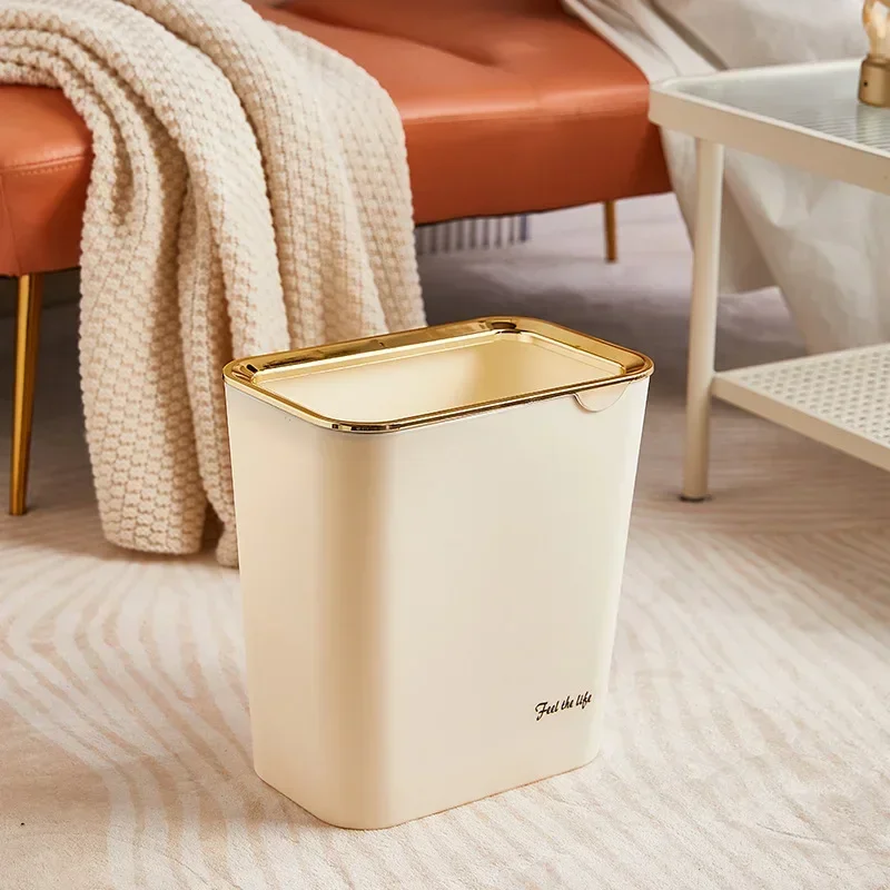 Simple Seam Trash Can Household Kitchen Bathroom Debris Bucket Large Open Lidless Gold-plated Ring Paper Basket