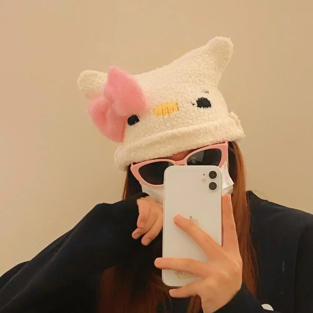 Sanrio Anime Y2K Hello Kitty Knitting Hat Kawaii Plush Hat Outdoor Cycling Protection From Cold Protect Ears Windproof Girl Gift