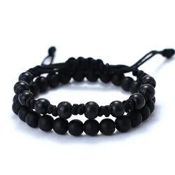 2Pcs/Pair Men Bracelet Set 8mm Onyx Tiger Eyes Stone Braclet Natural Wooden Braslet Homme Weaven Rope Brazalete Pulseira Hombre