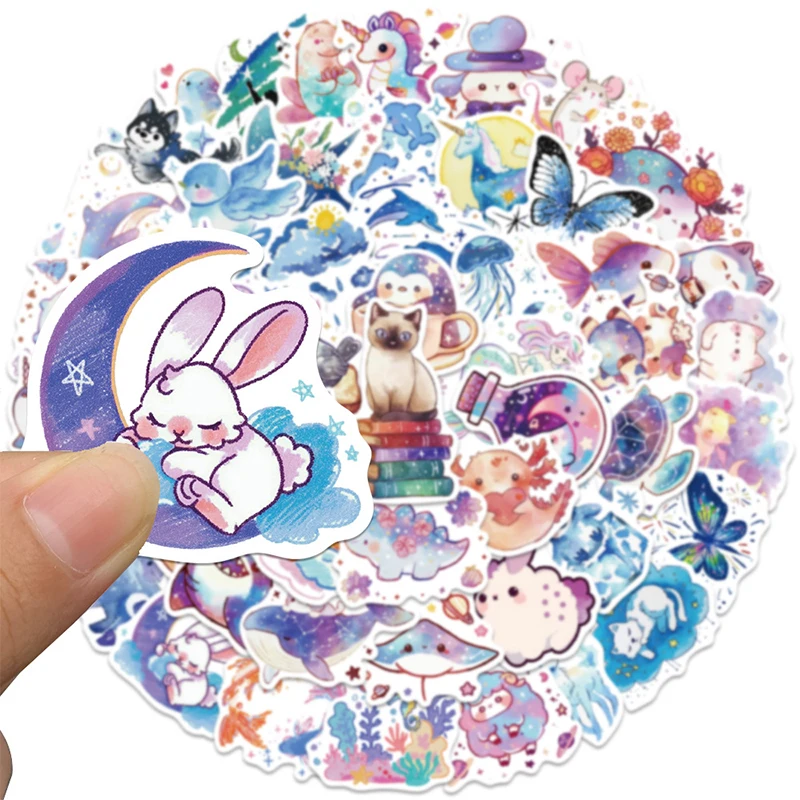 53PCS Watercolor Animal Stickers Cute Cartoon Colorful Animal Stickers Aesthetic Waterproof Vinyl Decals for Water Bottle
