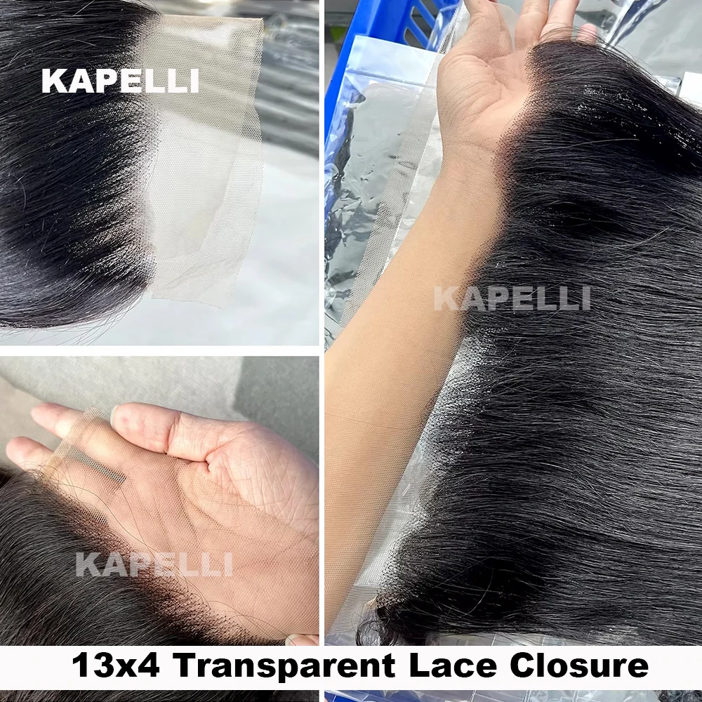 Straight Hair 13x4 Transparent Lace Frontal Pre plucked 100% Human Hair Natural Hair Line 4x4 Lace Closure With Baby Hair