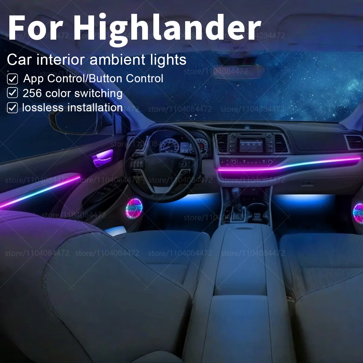 

For Toyota Highlander 22in1 RGB Car Interior Acrylic Car Ambient Lights RGB Hidden Acrylic Strip Decoration Accessories