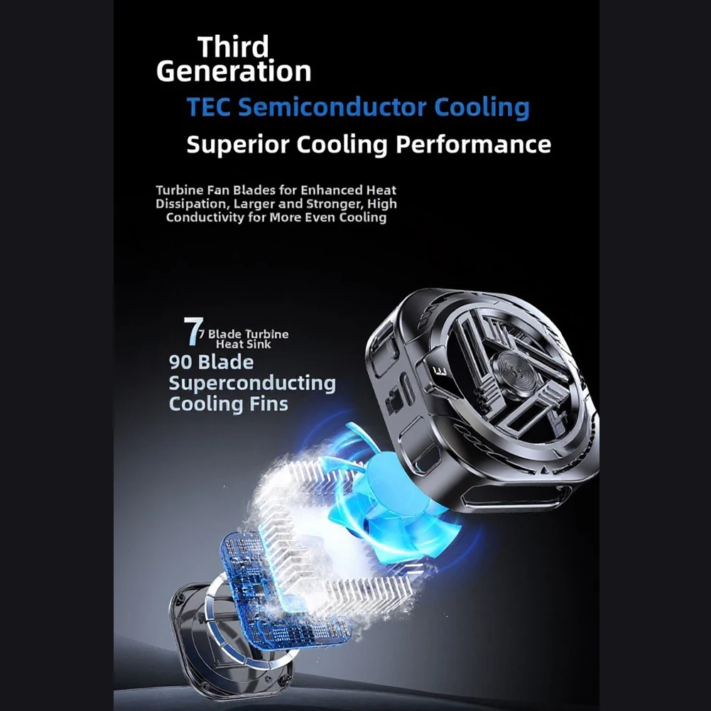 Dual Core Semiconductor Phone Cooler Aluminum Alloy Silent Fast Cooling Fan For Mobile Gaming Heat Dissipation Portable Radiator