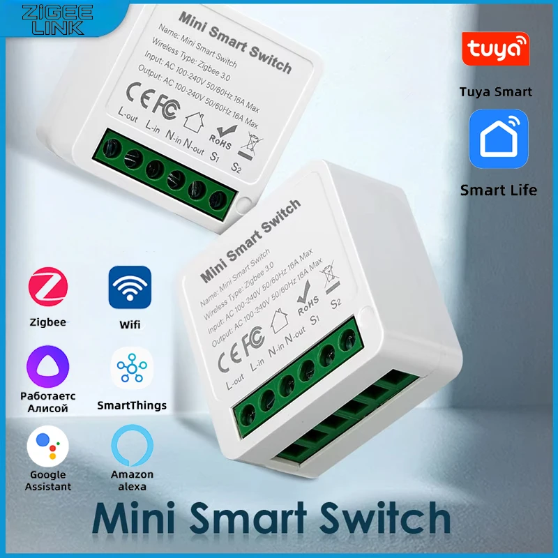Tuya WiFi Zigbee Mini Smart Switch مراقبة الطاقة 2-Way Control Wireless DIY Breaker Relay Module متوافق مع Alexa Google #1