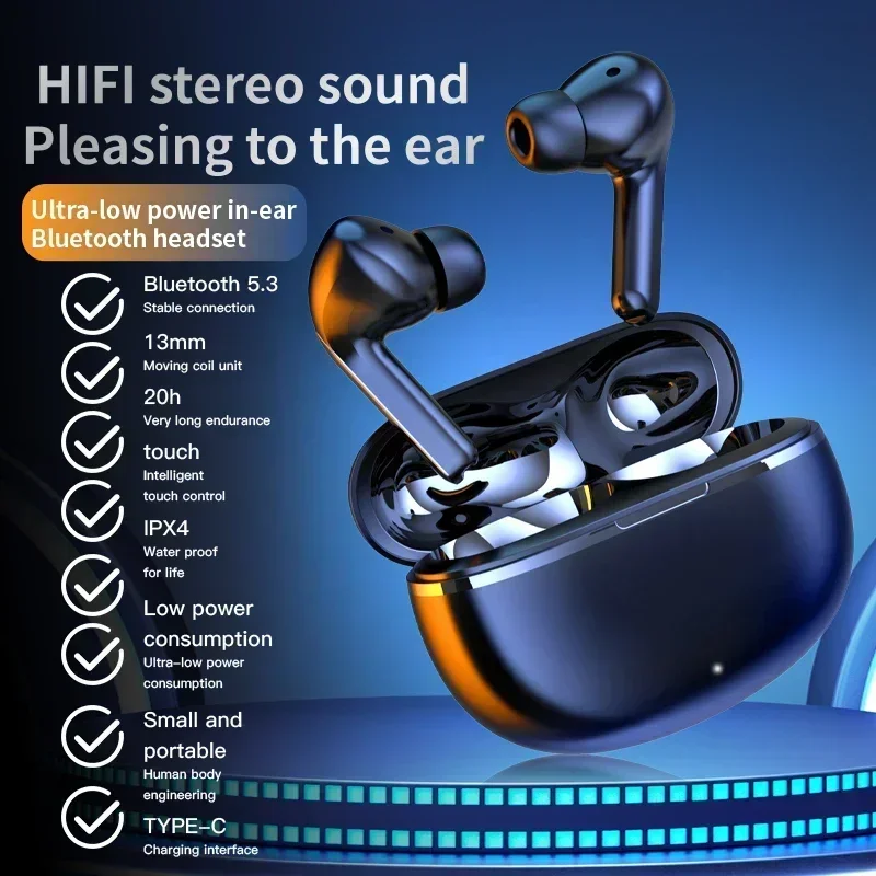 Headset Gaming dengan mikrofon tipe-c, Headset Gaming Mode bin pengisian, earbud nirkabel latensi rendah, panggilan HD, Earphone Bluetooth ganda