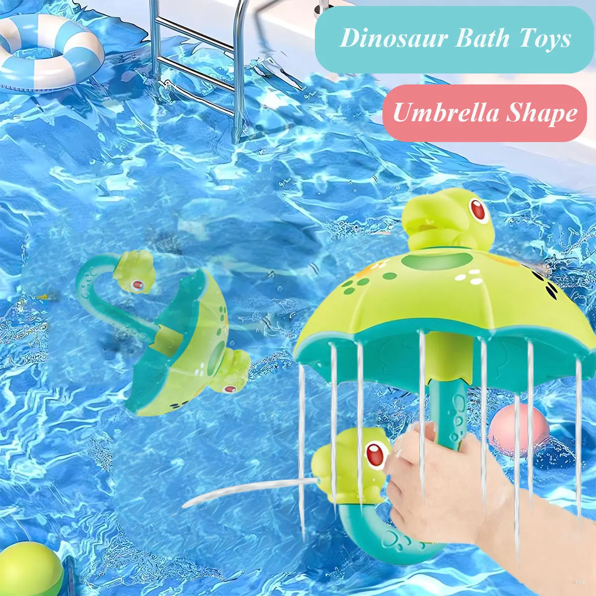 Paraguas de seta de dinosaurio, juguete de baño para bebé, bonito paraguas de pulverización de agua para natación, juguete de ducha al aire libre para niños, juego