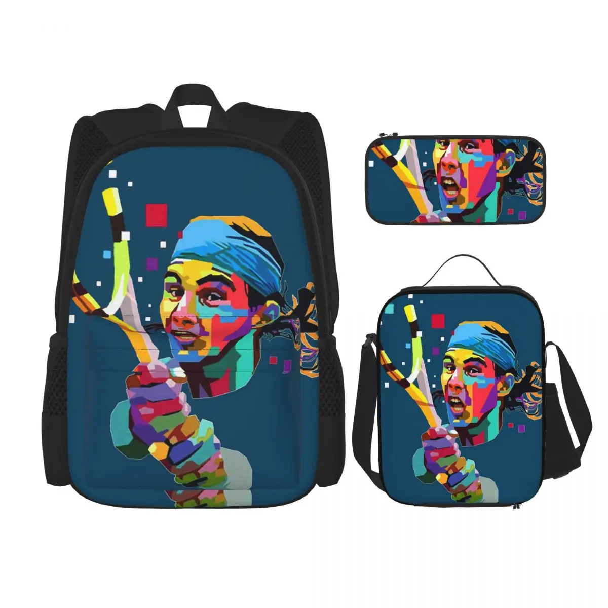 

Rafael Rafa Nadal Art Backpacks Boys Girls Bookbag Children School Bags Cartoon Kids Rucksack Lunch Bag Pen Bag Three-Piece Set