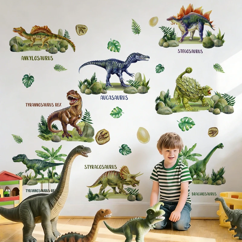 Realistic Jurassic Jungle Dinosaur Vinyl Wall Stickers for Home Nursery Room Decorations Kids Puzzle Sci-fi Animal Big Decals