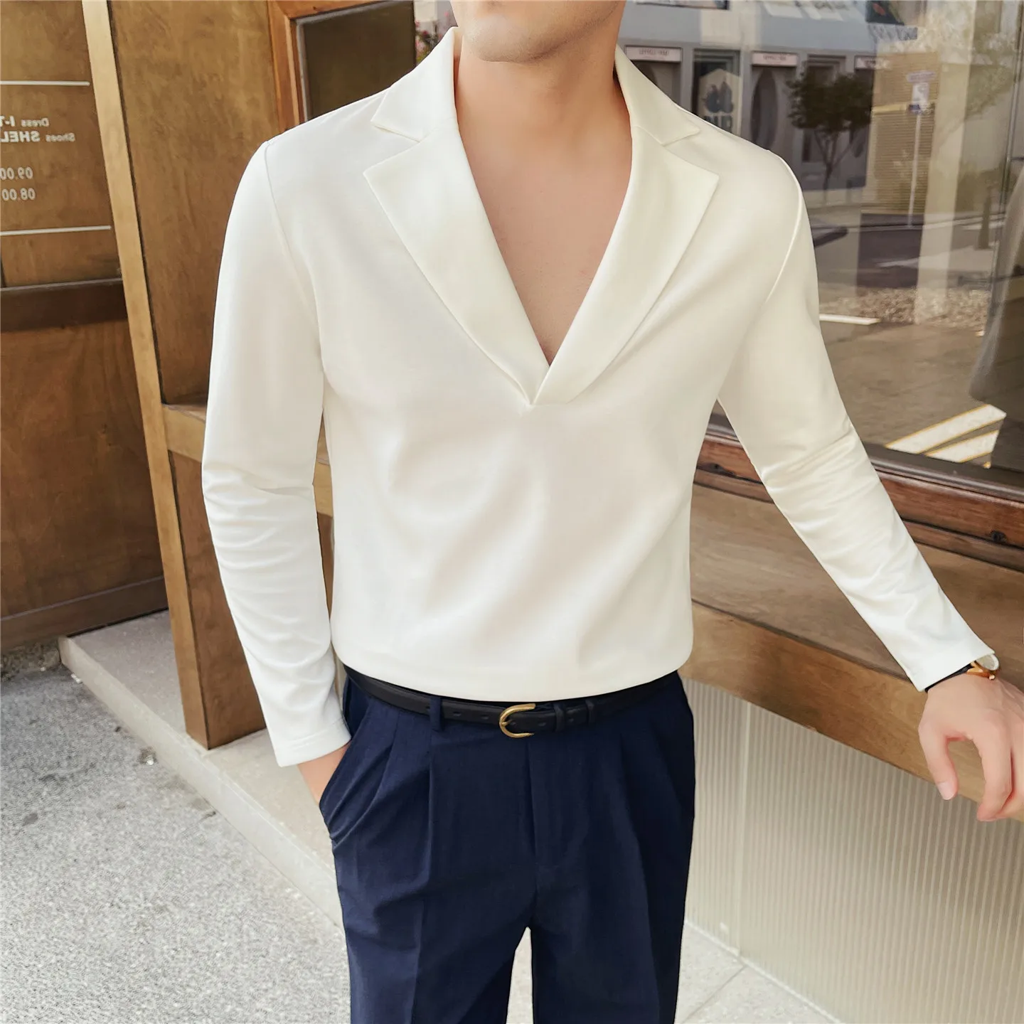 Cuban Collar Long Sleeved Shirt Autumn New Fashion Fashion Deep V Neck Design Loose Casual Shirts High Quality Dress Top