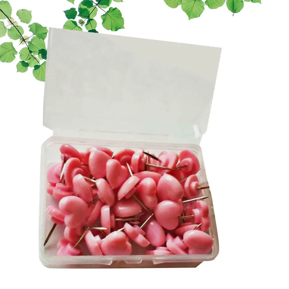 

2 Boxes Pink Heart Design Push Pins Plastic Head Iron Tip Safe Pointed End for Office School Home Bulletin Board Decor