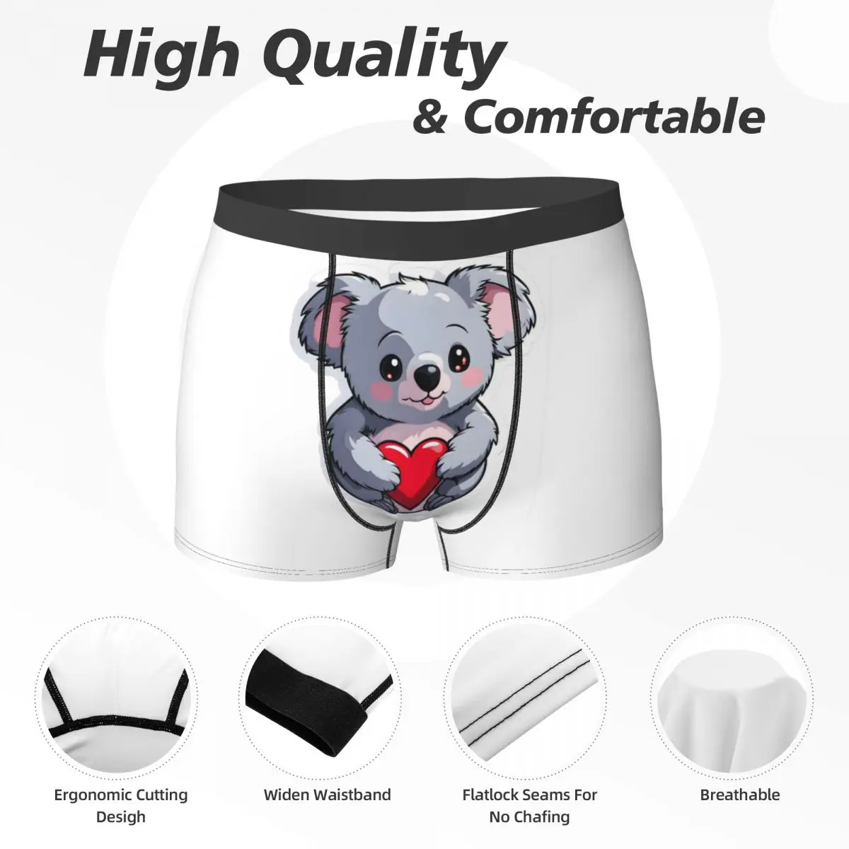 Boxer Underpants Shorts Valentine Koala I Panties Men Comfortable Underwear for Homme Man Boyfriend Gifts