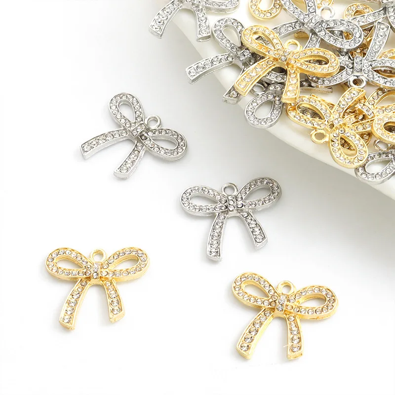 100PC/lot Bowknot Pendant Charm Crystal Bow Tie Dangle Charms 19x22mm Fit for Bracelet Necklace Keychains Making view 5