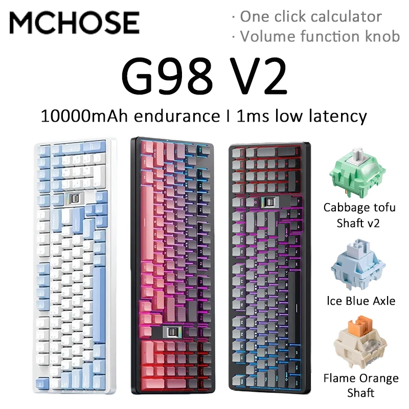 

MCHOSE G98 V2 Mechanical E-sports Keyboard Customized 98% RGB Wireless Tri-Mode Bluetooth function key Office