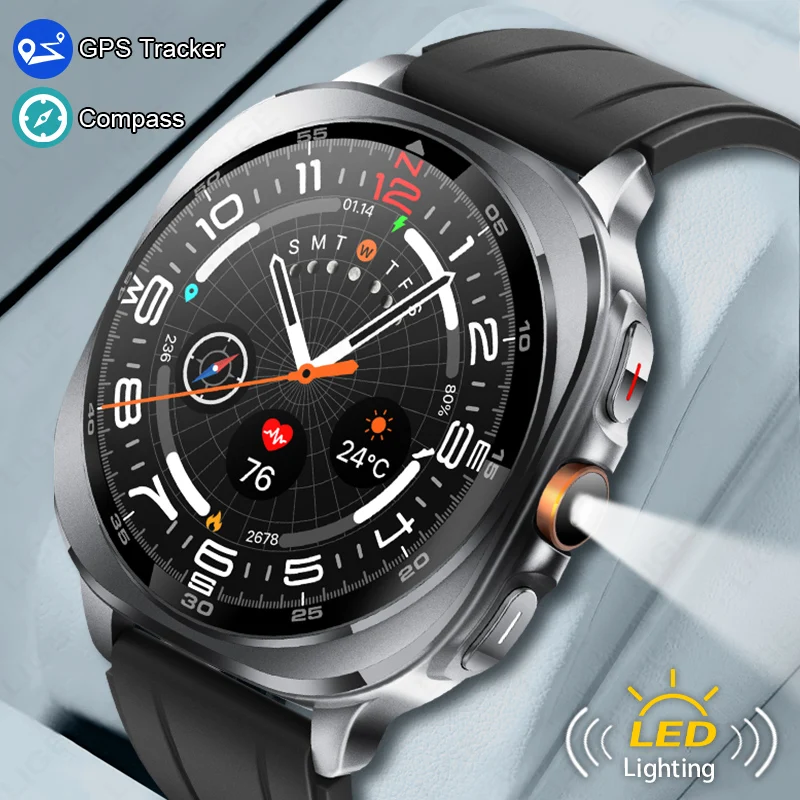 

LIGE GPS Smart Watch 1.43inch Amoled HD Screen 3ATM Waterproof Highlight Flashlight Smartwatch 100+Sport Mode Tracker Smartwatch
