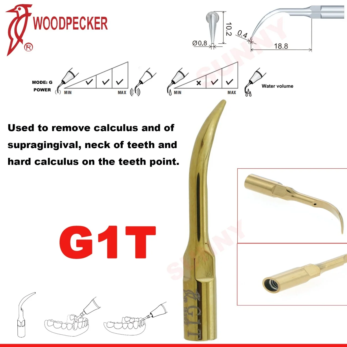 Woodpecker Titanium Coated Scaler Tip G1T G2T G3T G4T P1T E1T Dental Scaling Perio/Endo Tip Fit EMS Ultrasonic Scaler