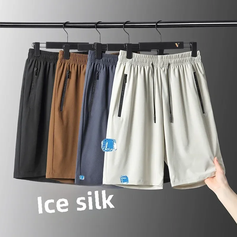 2024 Men's Clothing New Ice Silk Casual Men's Shorts Summer Thin Quarter Pants Loose Size Quick Drying Sports gym Pants