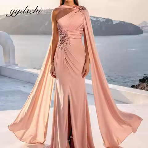 Customized Elegant One-Shoulder Mermaid Evening Dress Satin Appliques Sequins Prom Dress 2026 New Formal فساتين سهرات