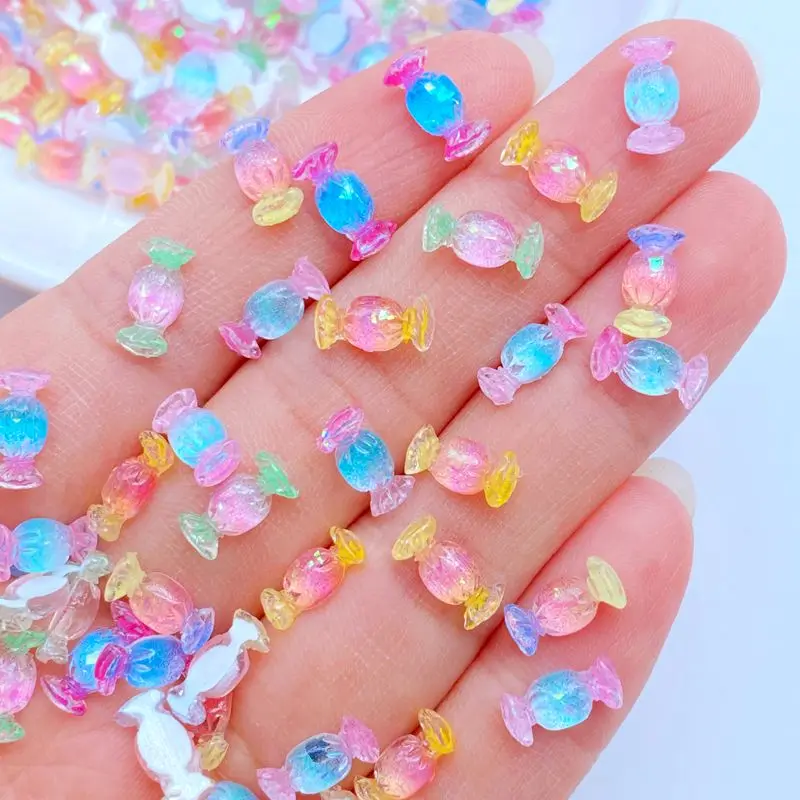 50 sztuk 3D żywiczne paznokcie śliczne mini kolorowe cukierki części do paznokci akcesoria Kawaii DIY zdobienie paznokci dekoracje