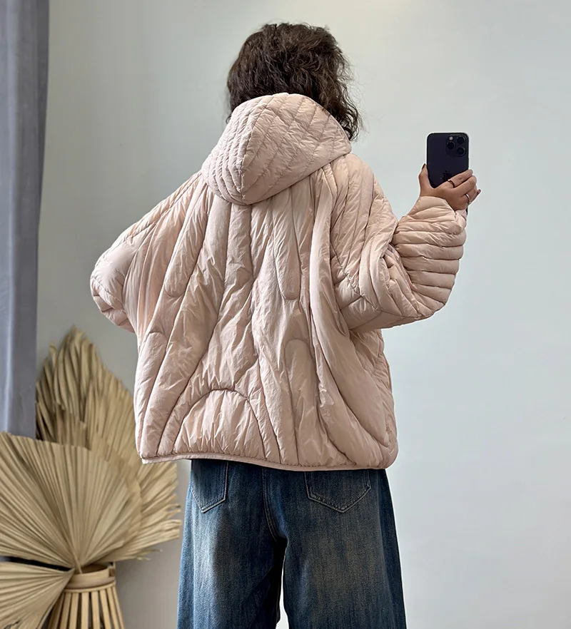 Schinteon Women Ultralight 90% White Duck Down Jacket Over Size Loose Casual Autumn Winter Outwear Vintage Coat Hood 2026 New