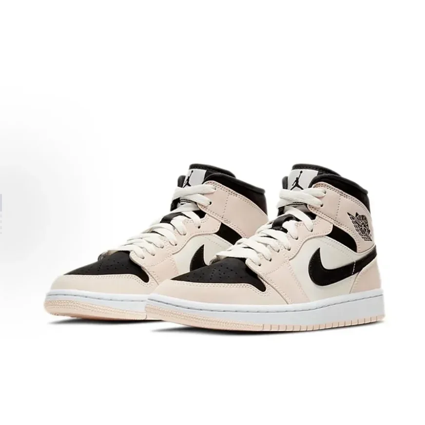 Jordan Air Jordan 1 Mid Se Athletic Nyaman Ratus Mid Top Retro Sepatu Papan Kasual Hitam Putih Krem