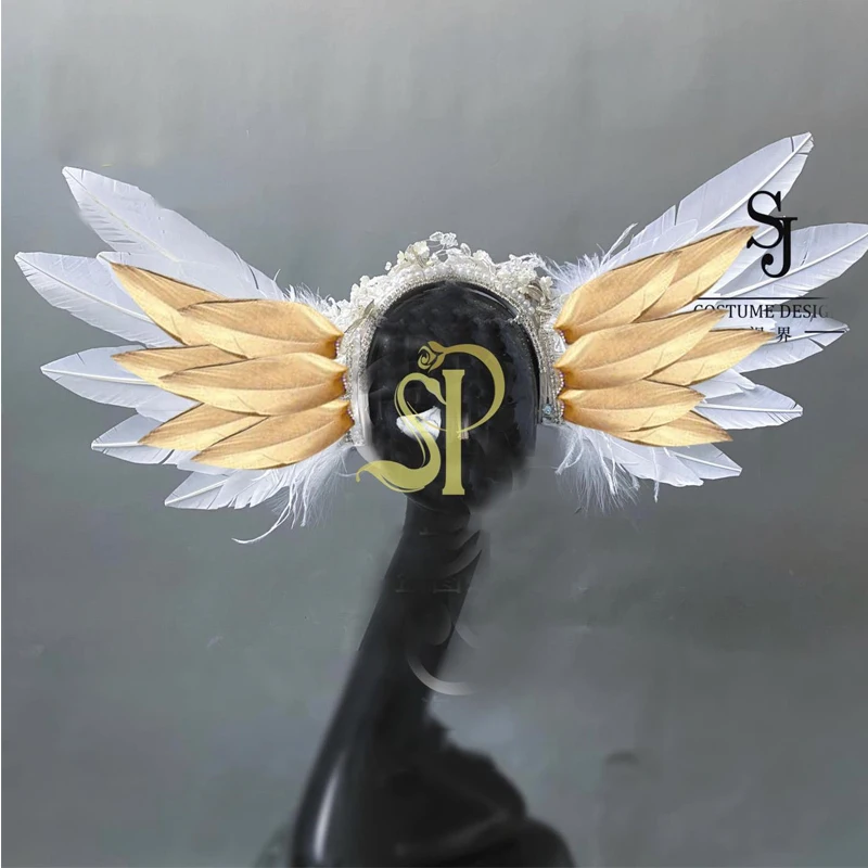 Nowe seksowne kostiumy do tańca Gogo złote pióro Bodsyuit nakrycia głowy kobiety strój do tańca na rurze klub nocny Dj Ds występ na scenie