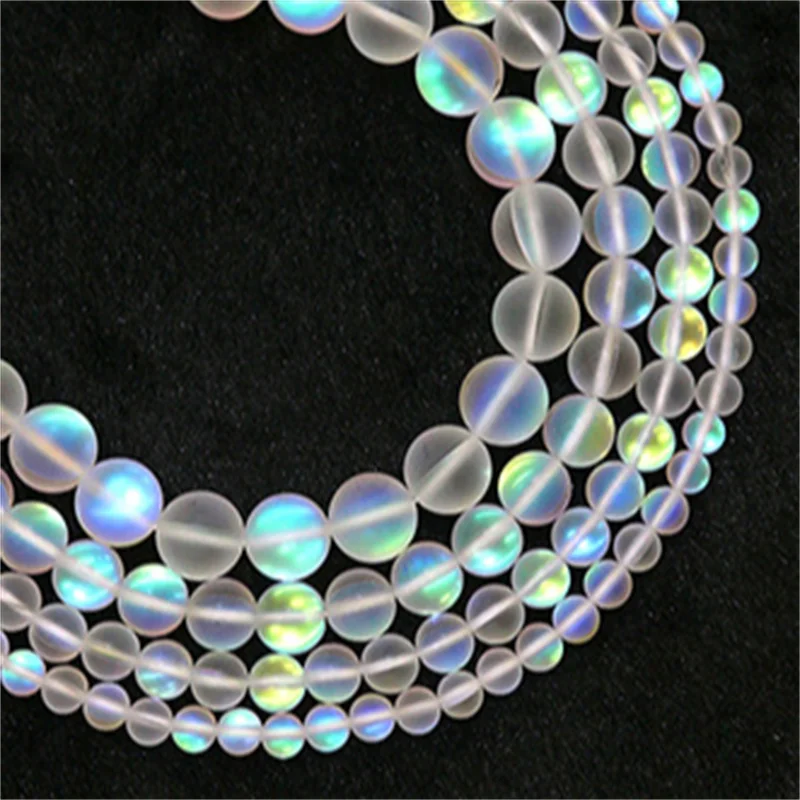 Matte Aurora Kristallglasperlen Frosted Mystic Aura Meerjungfrau Perlen Runde Mondsteine für Armband Halskette Schmuckherstellung DIY