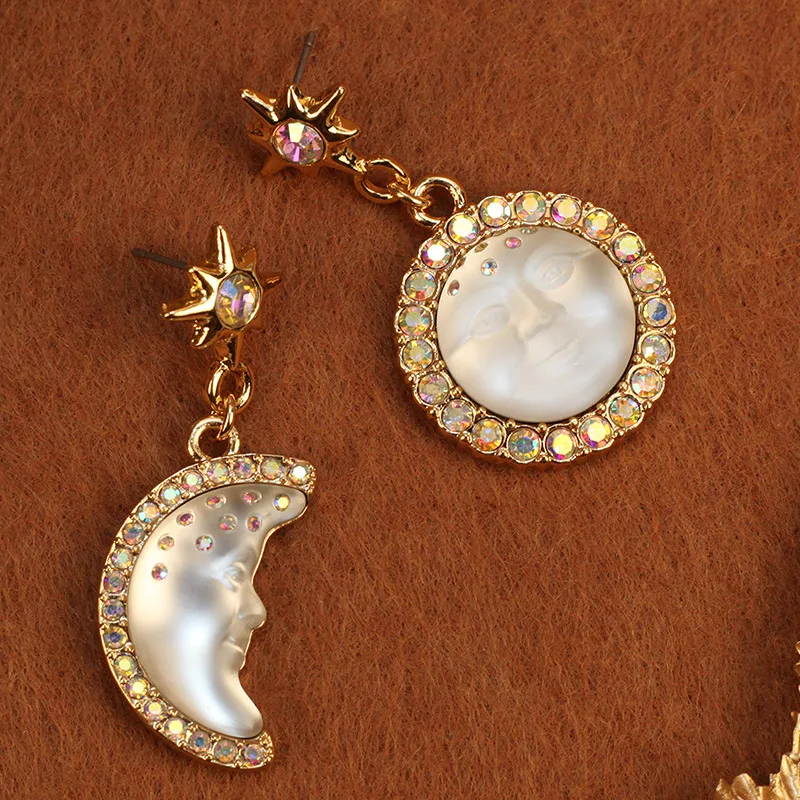 

Bohemian Sun Moon Moonstone Earrings – Asymmetric Dazzling Star Design for Root Chakra Grounding & Attracting Stability