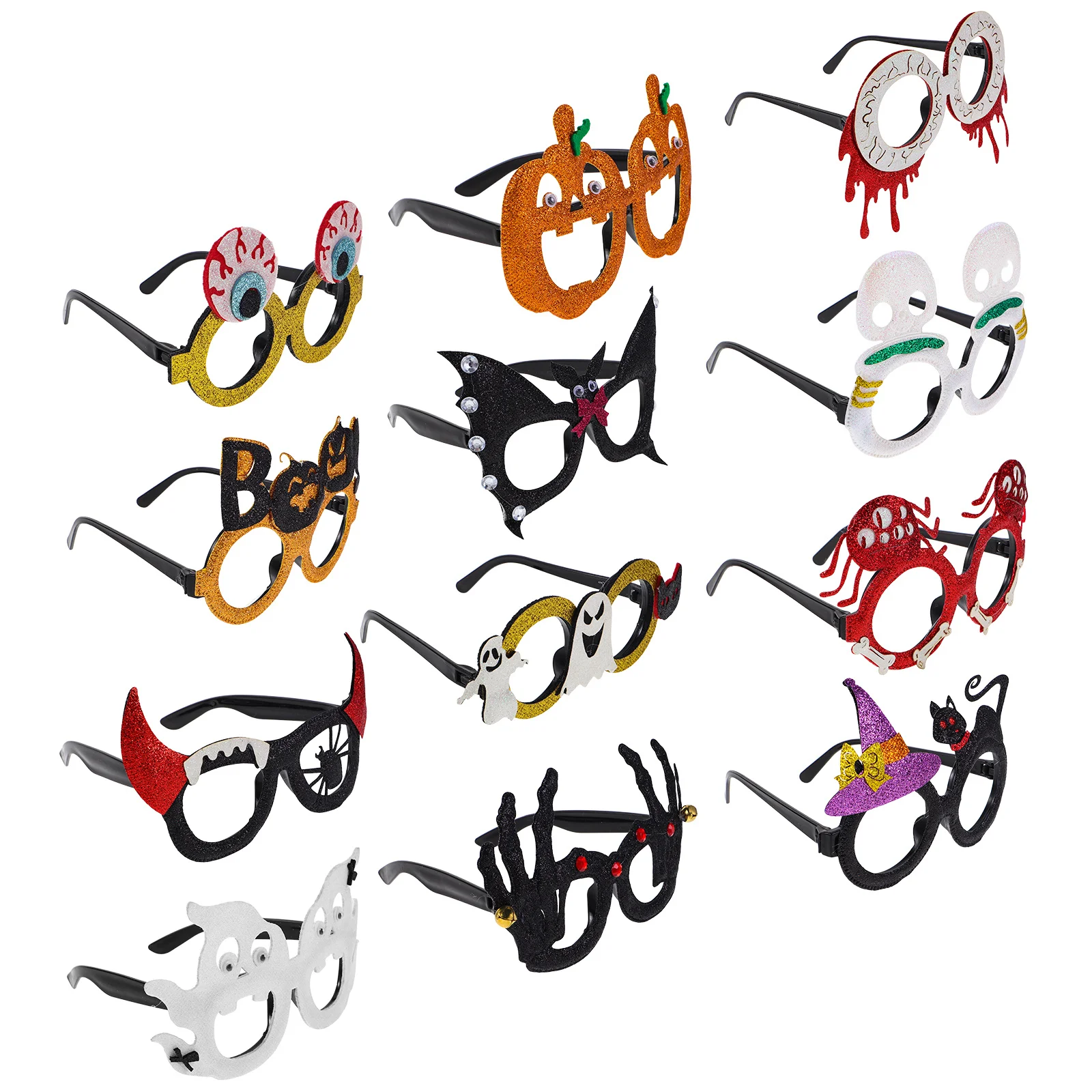 

12Pcs Halloween Glitter Plastic Glasses Frames Pumpkin Ghost Skull Party Spooky Photo Booth Props Novelty Funny Party Glasses