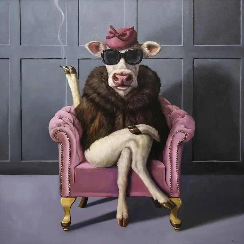 The Udder in Law By Lucia Heffernan Art Print - Animal Cow Wall Decor, Cow Poster, Funny Animal Art, Farm Decor