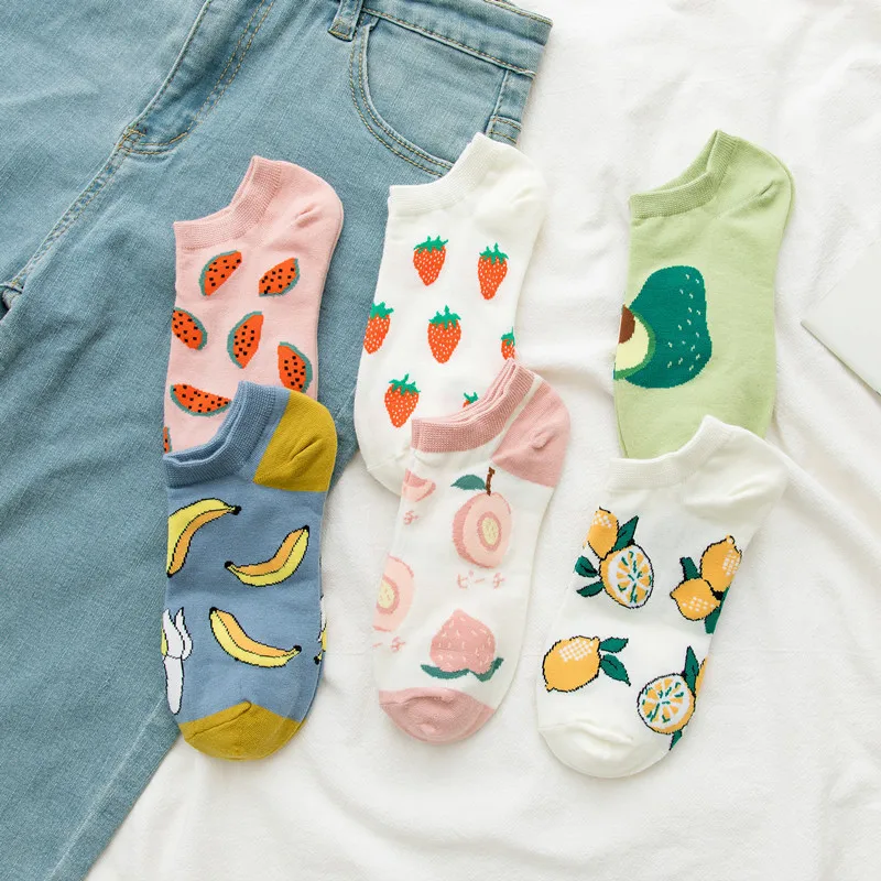 

1/6 Pairs Summer Fashion Product Shallow Mouth Thin Cartoon Fruit Boat Socks Cute and Sweet Girl Versatile Women's Short Socks