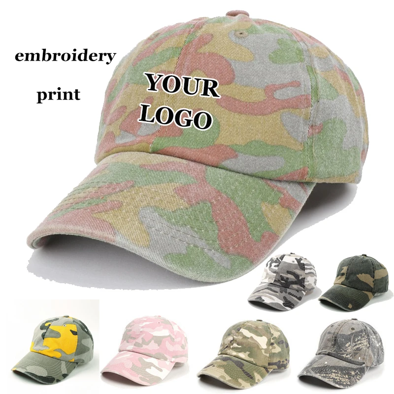 

Custom Embroidery Logo Soft Cap Jungle Camo Cotton Baseball Caps Unisex Camouflage Outdoor Sport Peaked Hat For Hiking Hunting