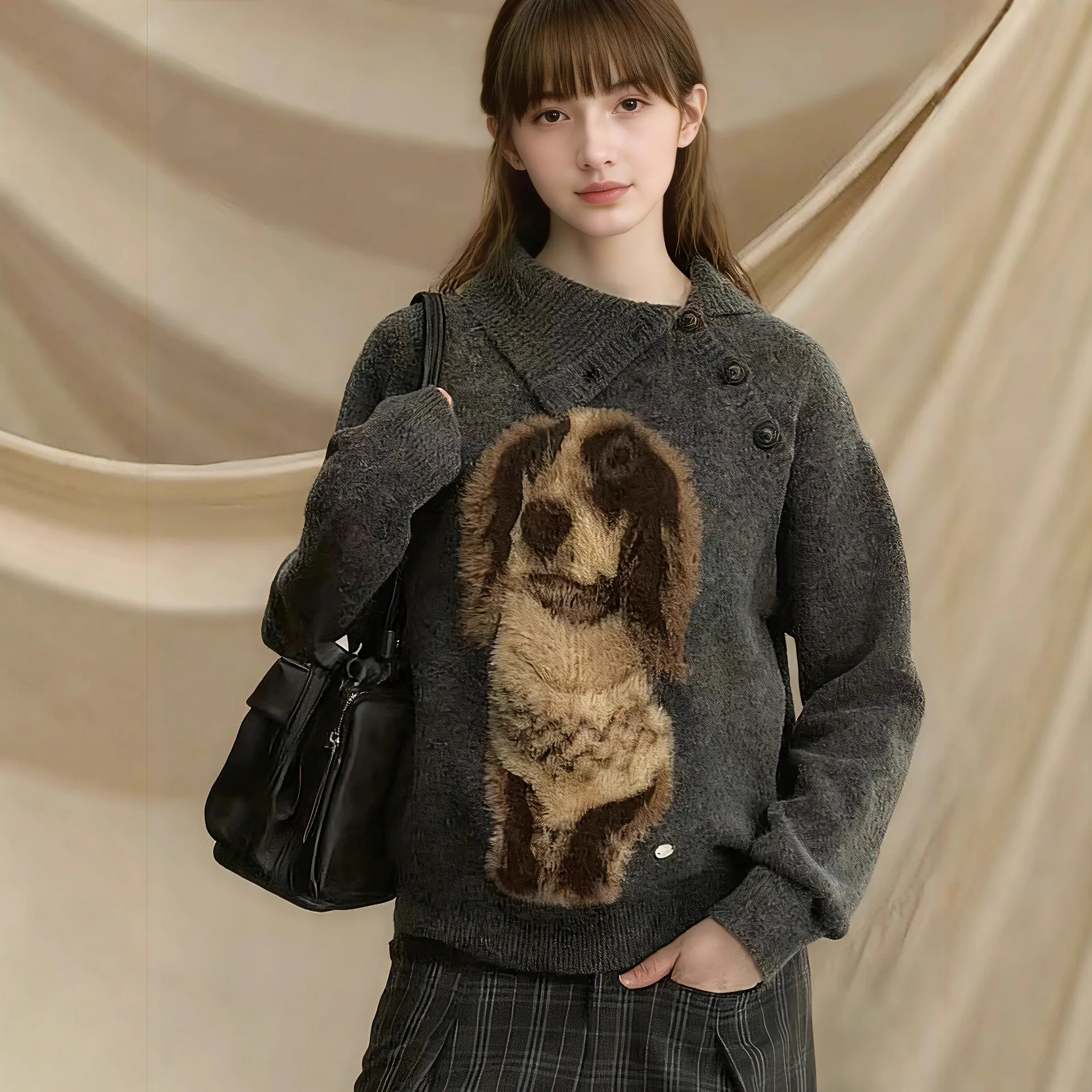 

American Retro Knitted Sweater Cute Pet Jacquard Women's Clothing New Dachshund Sweater Top