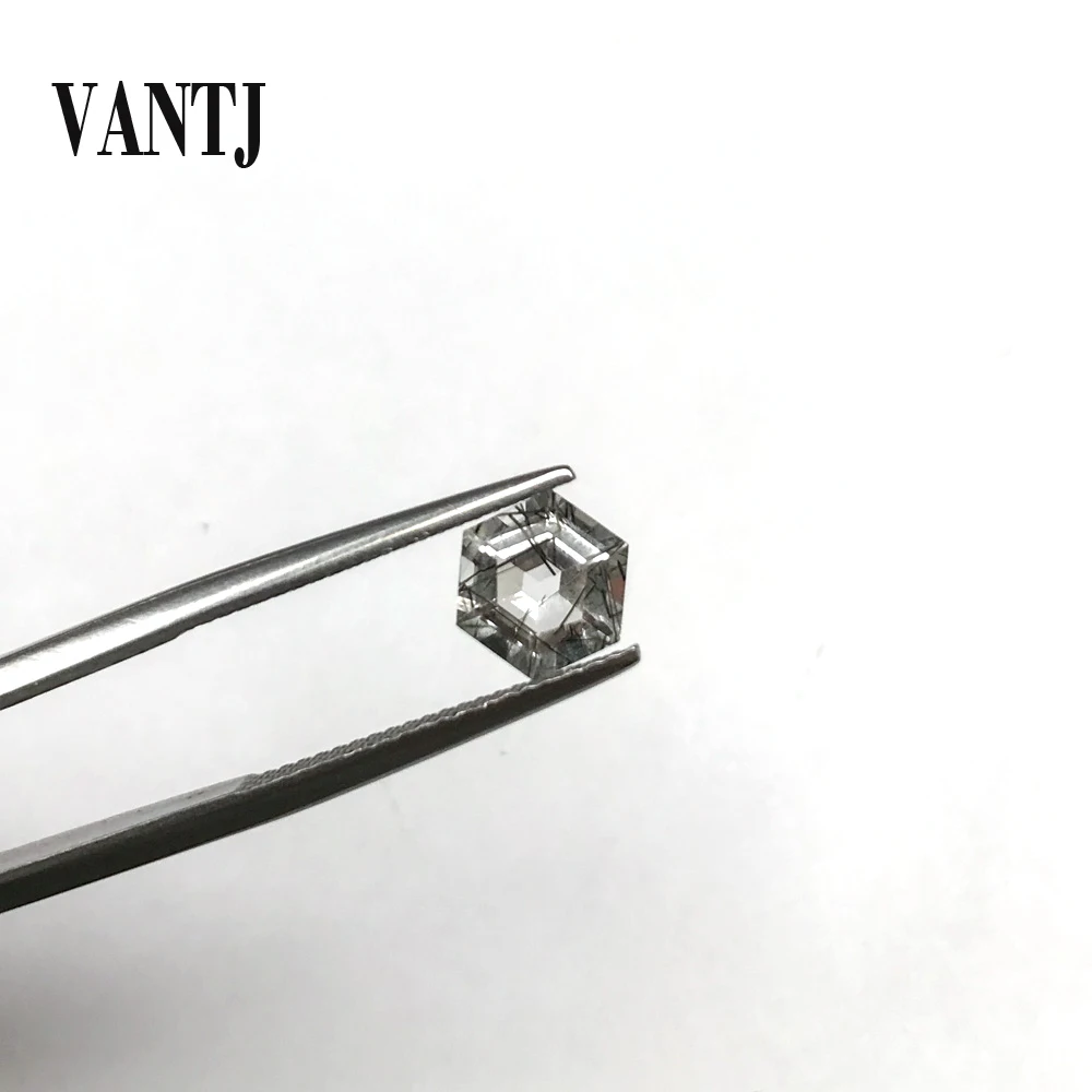

VANTJ Natural Black Quartz Rutilated Loose Gemstone Hexagon Cut 6/7mm 1PCS for Silver Gold Mounting DIY Decoration Fine Jewelry