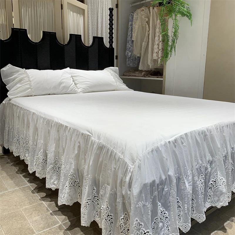 

3/5Pcs 100% Cotton French Lace Bed Skirt With Pillowcases, Bedspread, Bed Sheet, Bed Cover, Luxury Princess Wedding Bedding Set