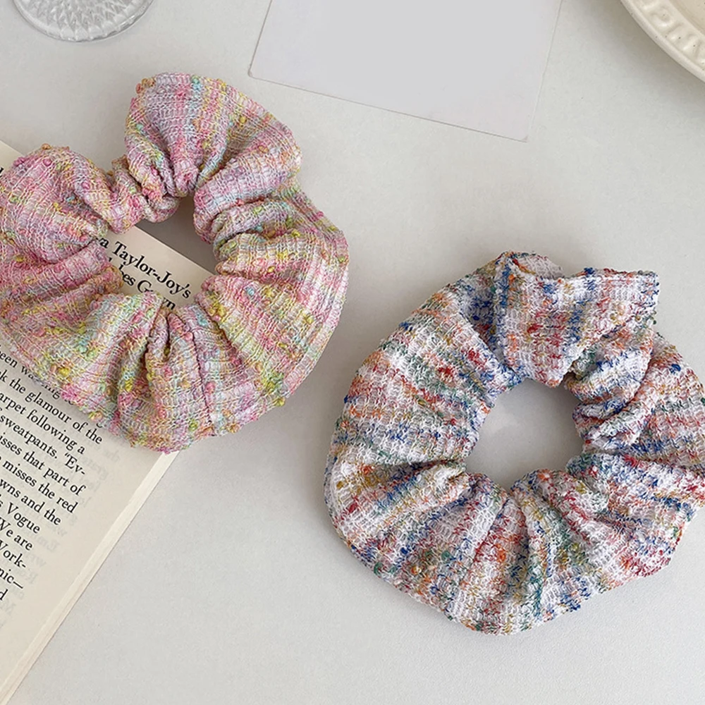 Korean Woolen Handmade Colorful knitting Scrunchies Headwear Autumn Winter Sweet Plush Hair Band Female Hair Accessories